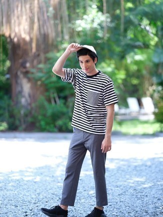 Logo Embroidered Striped T Shirt