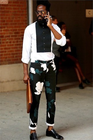 Black Floral Slim Trousers