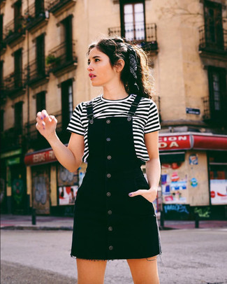 Black Denim Overall Dress Outfits: 