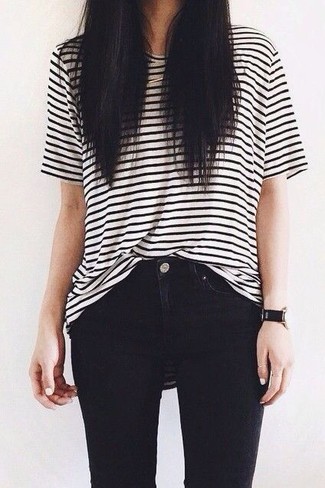 Seblyn Contrast Stripe Cropped Knit T Shirt