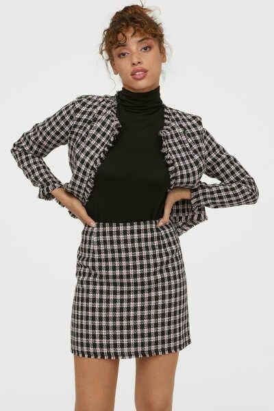 Women's White and Black Houndstooth Blazer, Black Turtleneck