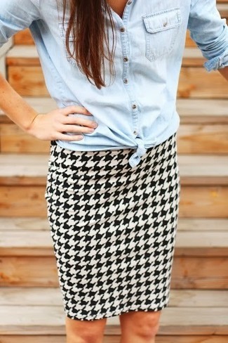 White Houndstooth Pencil Skirt Outfits: 
