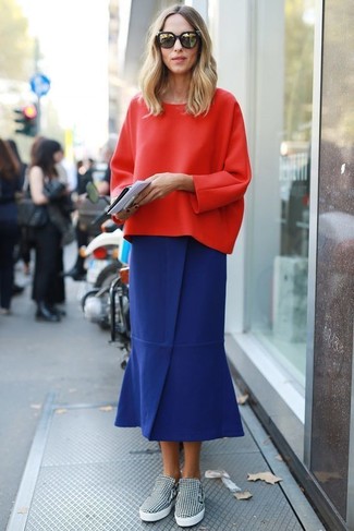 Blue Midi Skirt Outfits: 