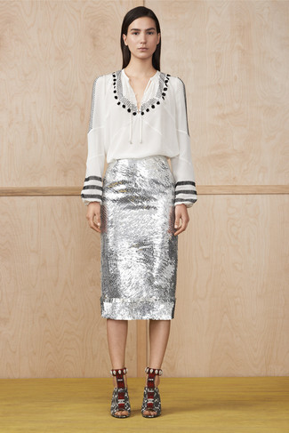 Silver Sequin Pencil Skirt Outfits: 