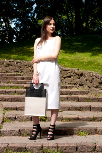 White and Black Leather Tote Bag Hot Weather Outfits: 