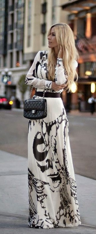 White and Black Print Maxi Dress Outfits: Make a white and black print maxi dress your outfit choice if you're looking for a look idea for when you want to look cool and casual.