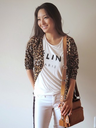 Tan Leopard Open Cardigan Outfits For Women: 