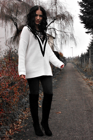 Talia V Neck Sweater White Medium