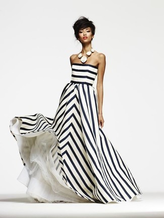 White and Black Evening Dress Outfits: Dress in a white and black evening dress to have all eyes on you.