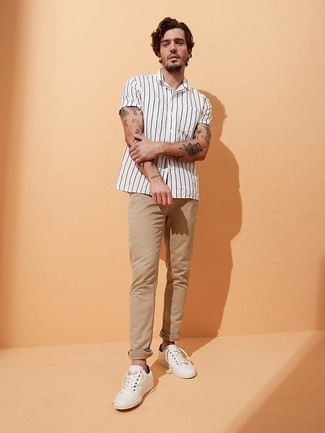 Slim Fit Stripe Short Sleeve Button Up Shirt