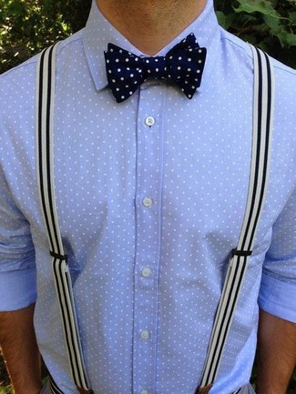 Navy and White Polka Dot Bow-tie Outfits For Men: 