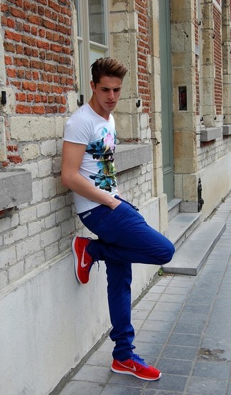 Blue Pants with Red Shoes Casual Hot 