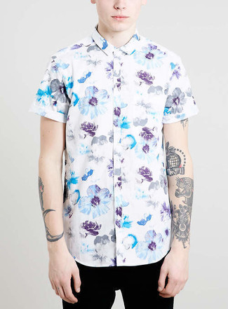 Floral Short Sleeve Organic Poplin Button Up Shirt