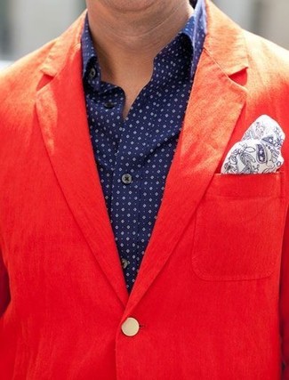 Red Cotton Blazer Outfits For Men: 