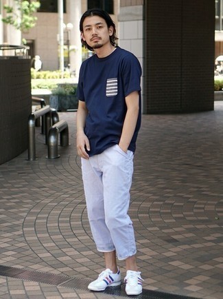 Light Blue Vertical Striped Chinos Outfits: 