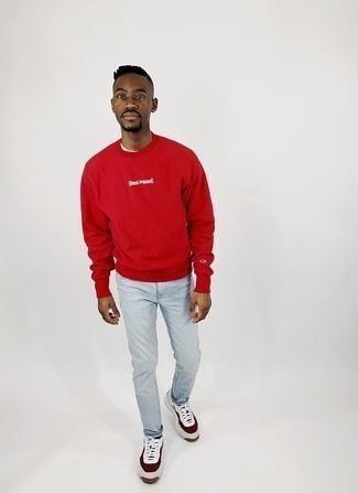 Red Print Sweatshirt Outfits For Men: 