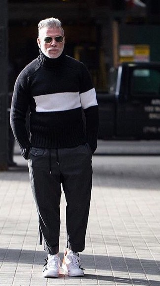 Black and White Turtleneck Outfits For Men: 