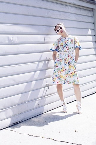 White and Blue Floral Shirtdress Outfits: 