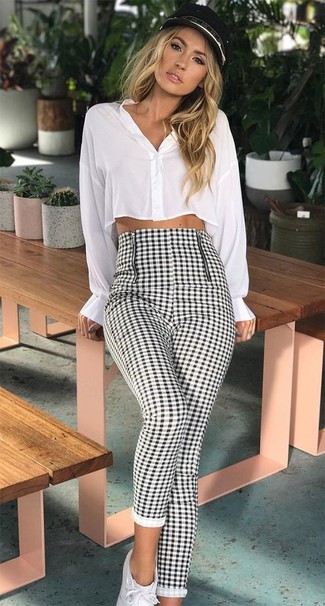 Checked Slim Cropped Trousers