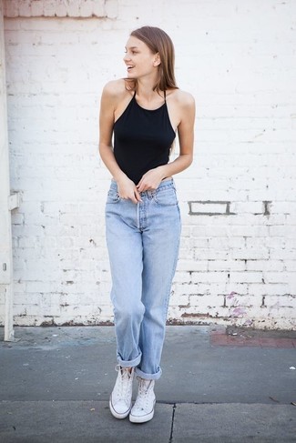 Light Blue Boyfriend Jeans with Tank Outfits: 