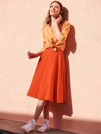 Orange Full Skirt Outfits: 