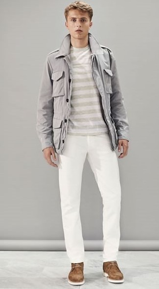 Grey Military Jacket Outfits For Men: 