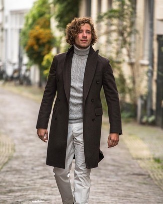 Grey Knit Turtleneck Outfits For Men: 