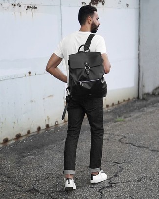 Black Grey Leather Cargo Backpack