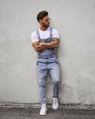 Denim Overalls In Vintage Light Blue With Rips