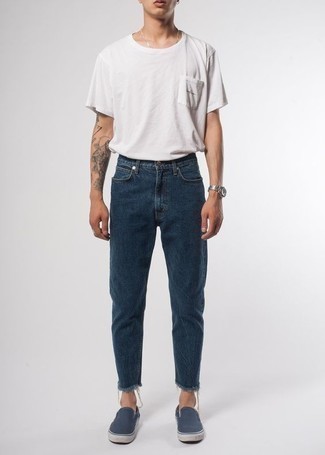 Medium Wash Jeans With Bleach Detail Blue