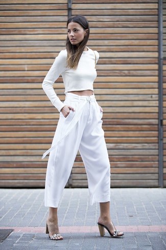 White Cropped Wide Leg Trousers