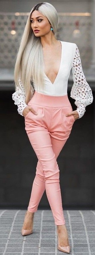 Cropped Stretch Crepe Tapered Pants Pink