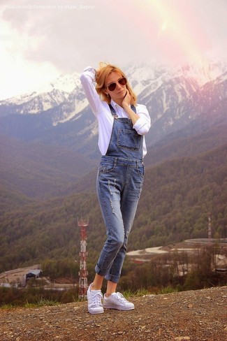 Cropped Dungarees With Wide Leg In Denim