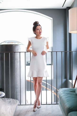 White Ruffle Fit and Flare Dress Outfits: 