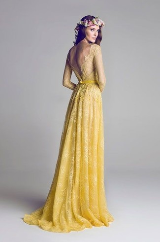 Yellow Lace Evening Dress Outfits: 