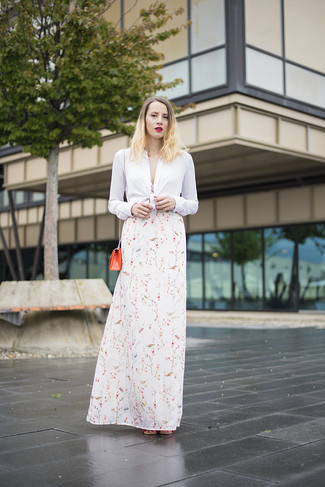 White And Pink Floral Print Crepe Halter Maxi Dress