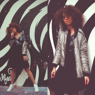 Silver Bomber Jacket Outfits For Women: 