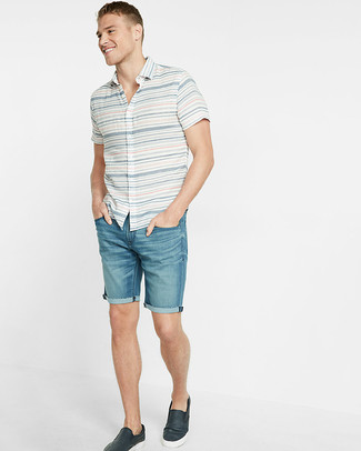 Houser Classic Fit Stripe Cotton Short Sleeve Shirt In Whitemelon At Nordstrom