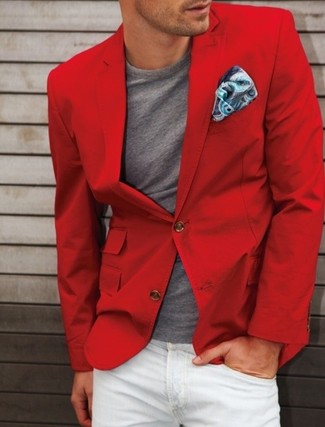 Red Cotton Blazer Outfits For Men: 