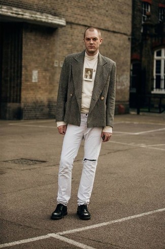 White Print Turtleneck Outfits For Men: 