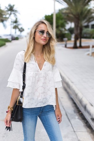 Lace Panelled Chiffon Top In White