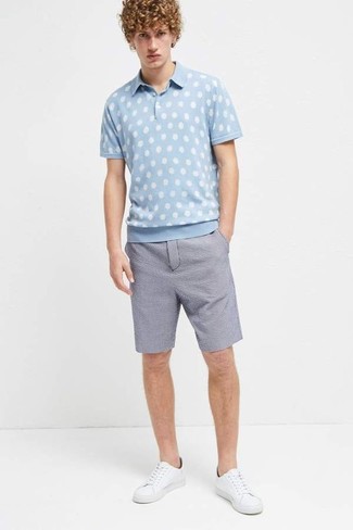 Blue Seersucker Shorts Outfits For Men: 