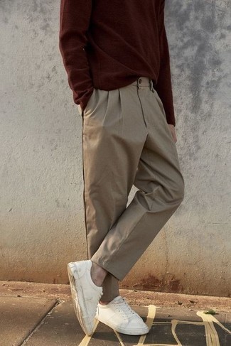 Brown Long Sleeve T-Shirt Outfits For Men: 