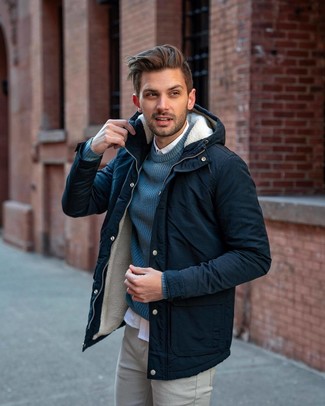Navy Parka Outfits For Men: 