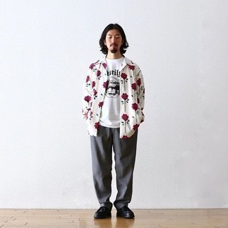 ASOS DESIGN Stretch Slim Photographic Floral Shirt In Ecru, $30