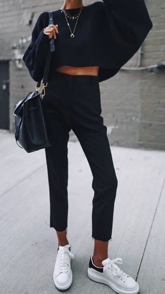 Black Leather Bucket Bag Outfits: 