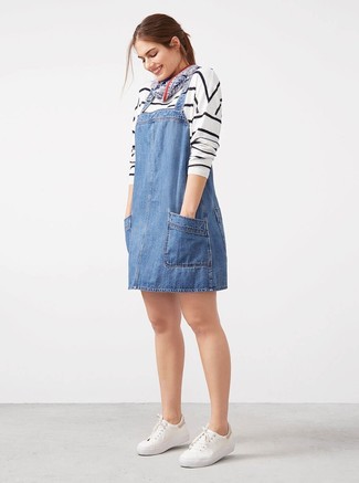 Blue Denim Overall Dress Outfits: 