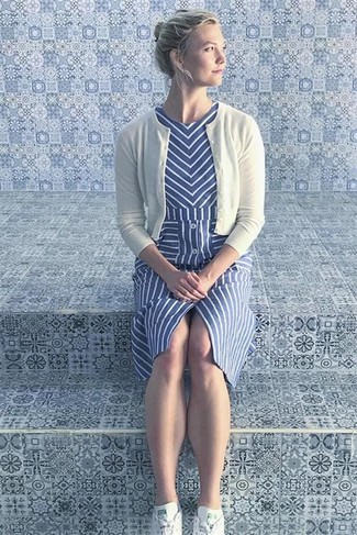 Blue Vertical Striped Midi Dress Outfits: 