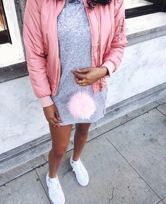 Pink Satin Bomber Jacket Outfits For Women: 