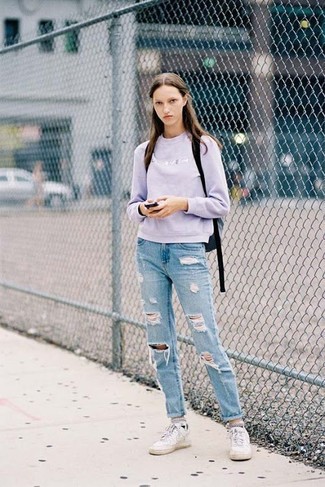 Light Violet Crew-neck Sweater Outfits For Women: 